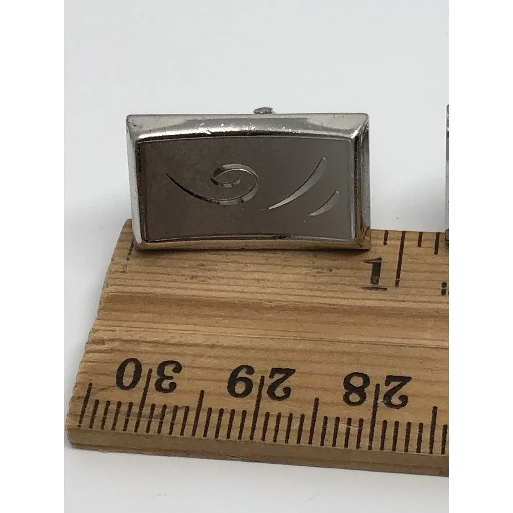 Vintage Rare Swank Cuff Links Rectangular‎ Etched Elegant Silver Tone Cufflinks